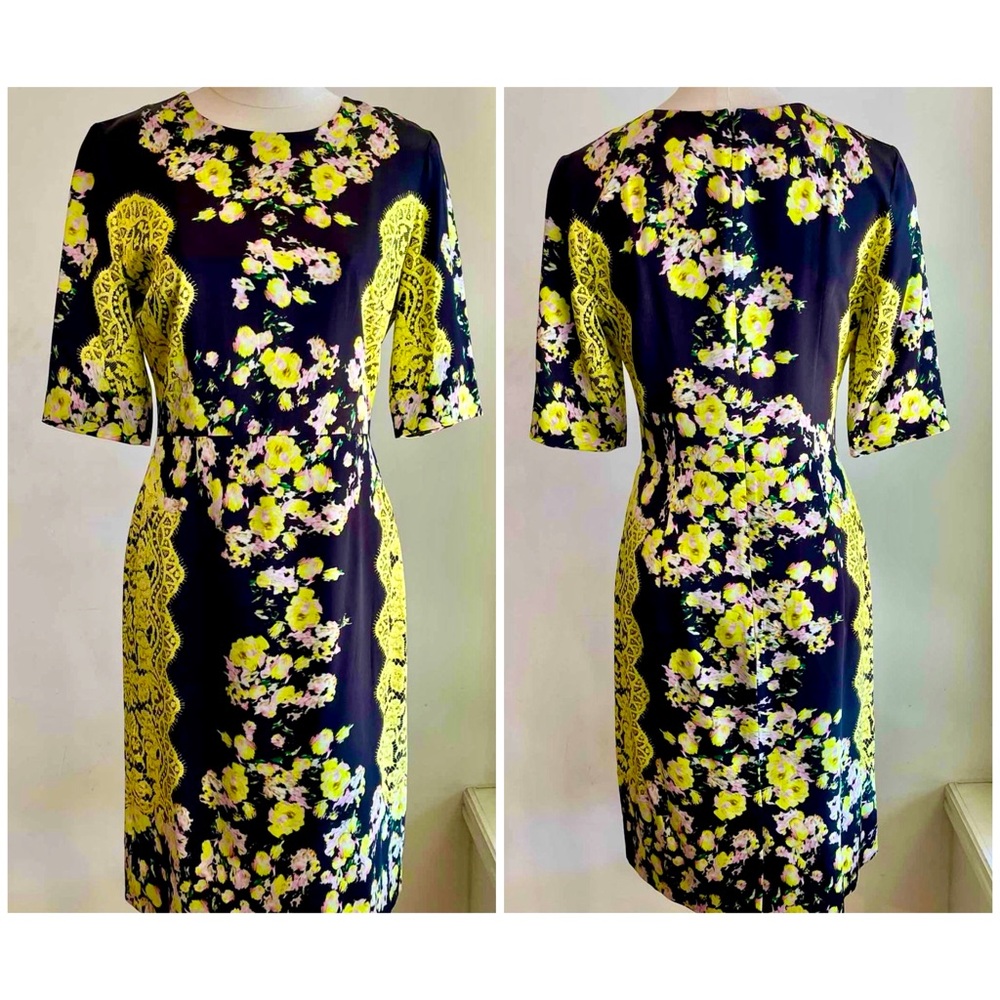 Erdem Silk Floral Lace Vibrant Print Dress 12 10 L XL